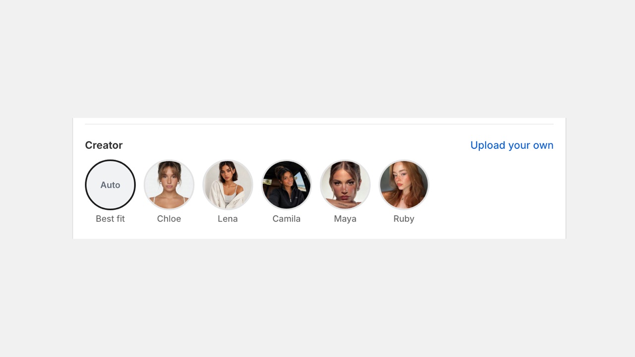 Choose an AI creator, or upload your own face